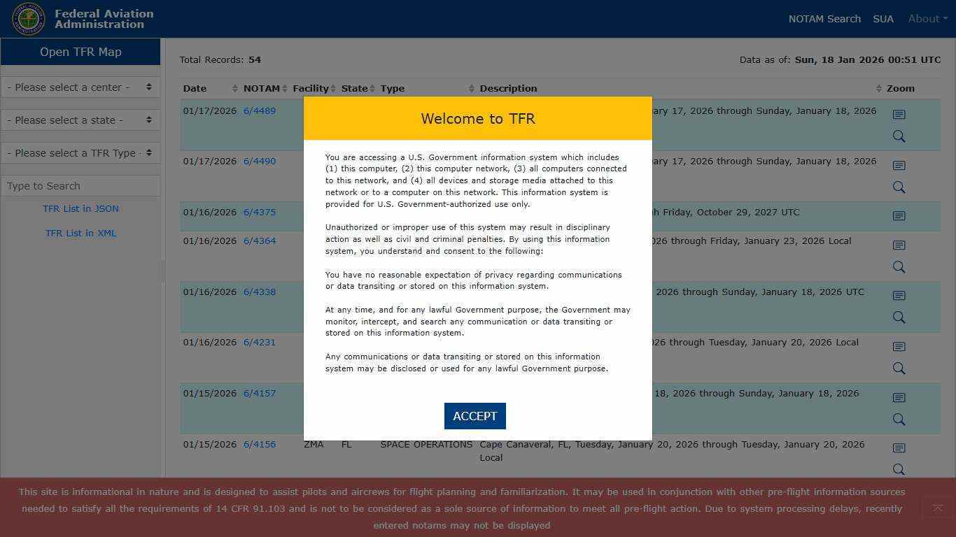 Federal Aviation Administration - Graphic TFRs