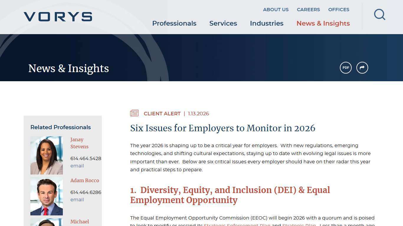 Six Issues for Employers to Monitor in 2026
