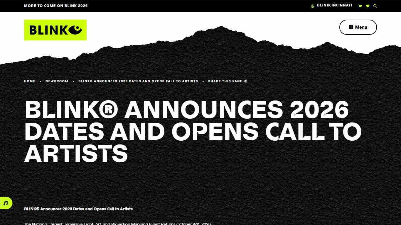 BLINK® Announces 2026 Dates and Opens Call to Artists | BLINK | A Festival of Light & Art | Cincinnati, Ohio | October 8-11, 2026
